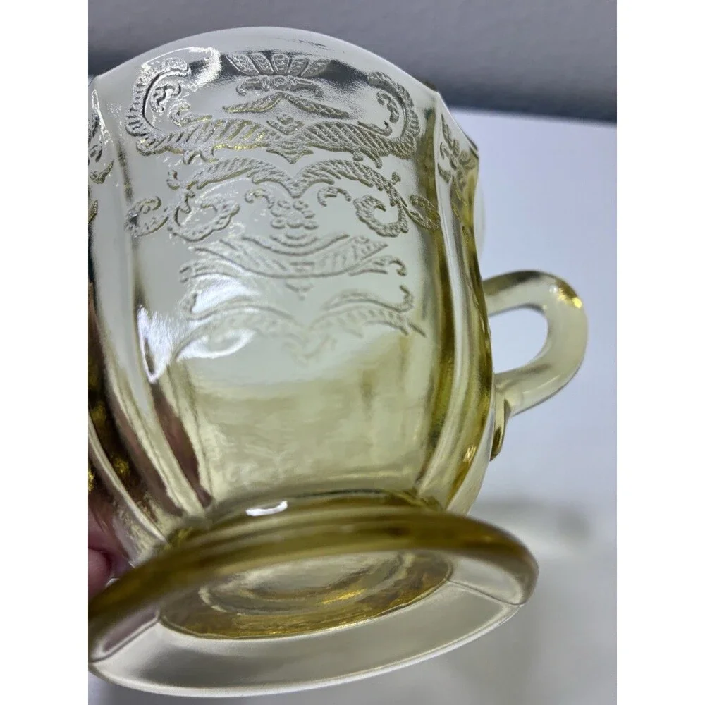 Federal Madrid Depression Amber Yellow Glass Open Sugar Bowl Dish Vintage